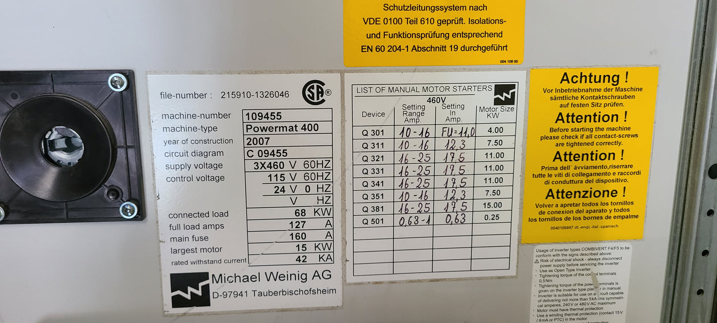 2007 Weinig Powermat 400 6 Head Moulder - Canada