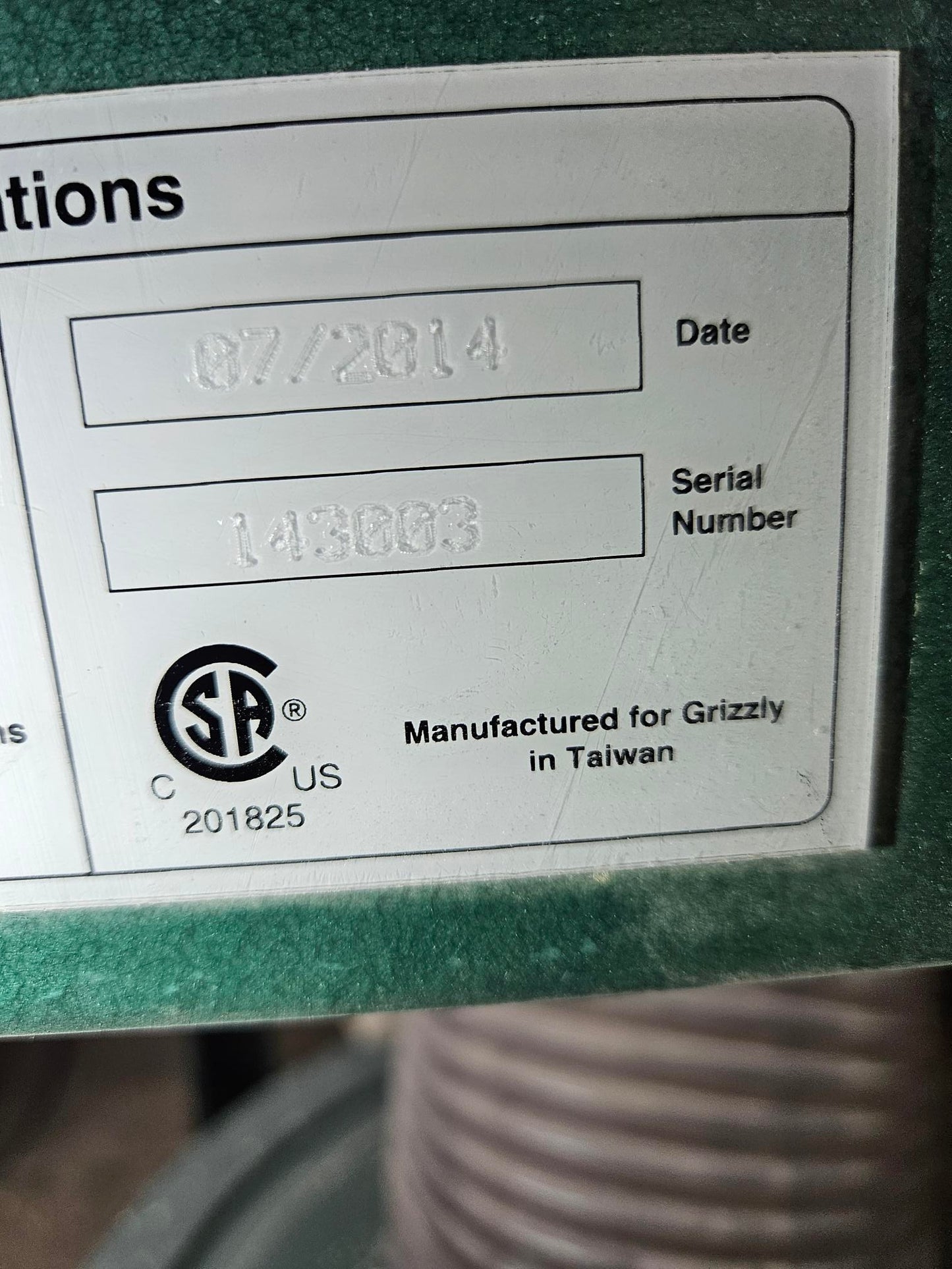 2014 Grizzly Cyclone 10HP Dust Collector- Kansas