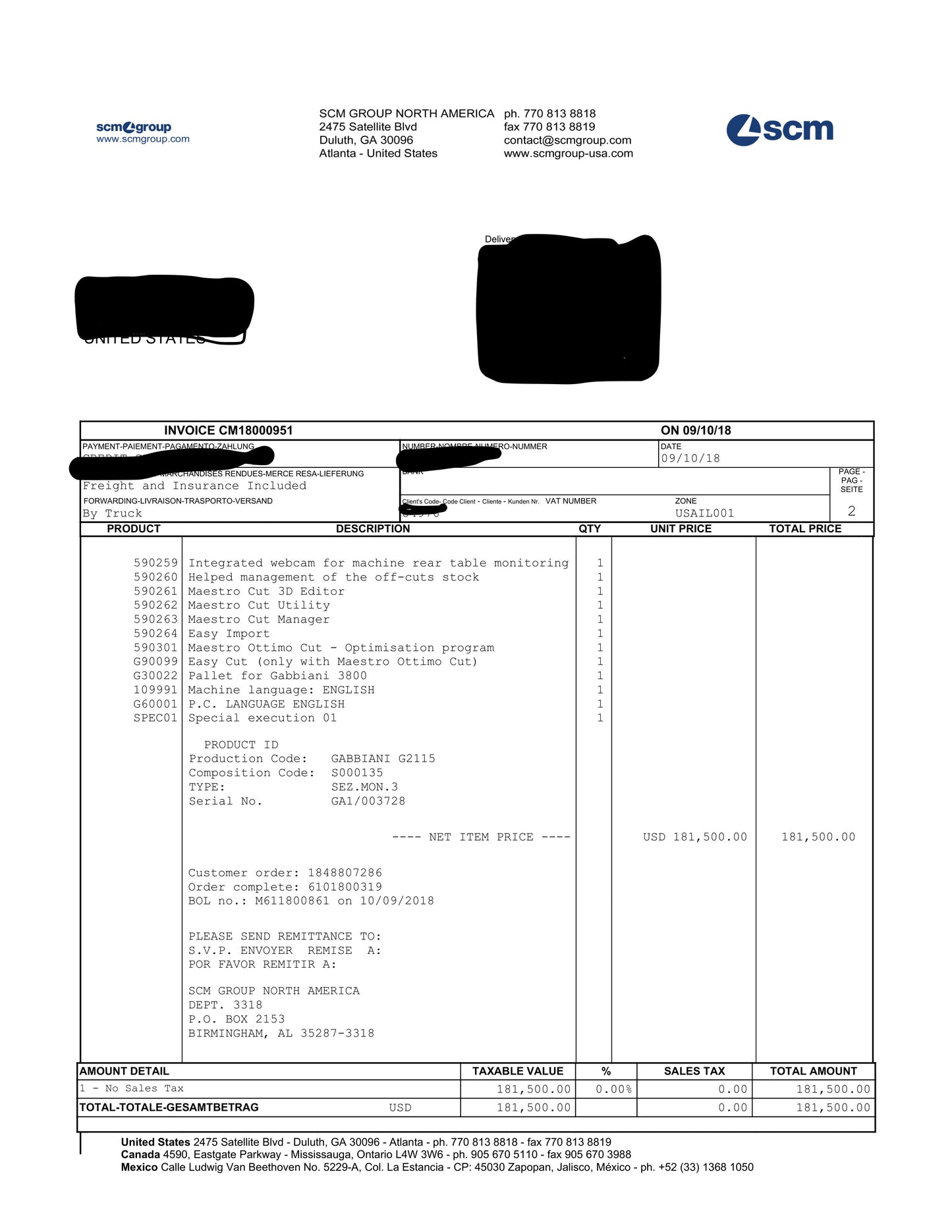 2018 SCM Gabbiani g2 115 Automatic Panel Beam Saw - Illinois