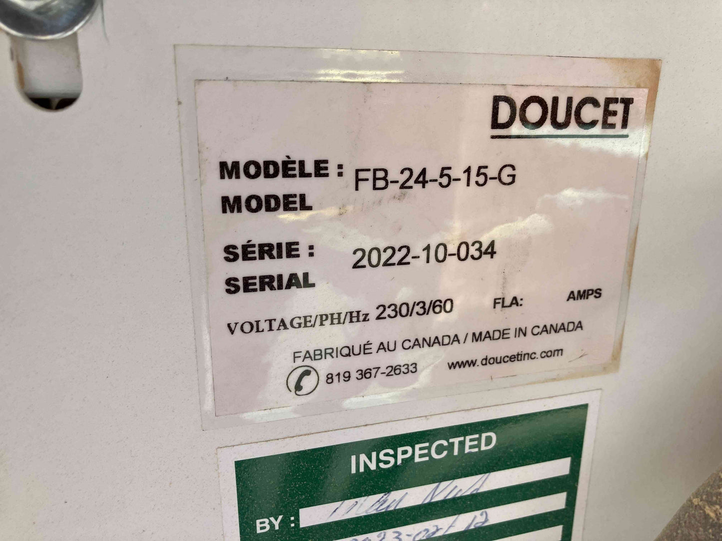 2022 Doucet Model: FB-24-5-15-G 24" Return Conveyor - Arizona