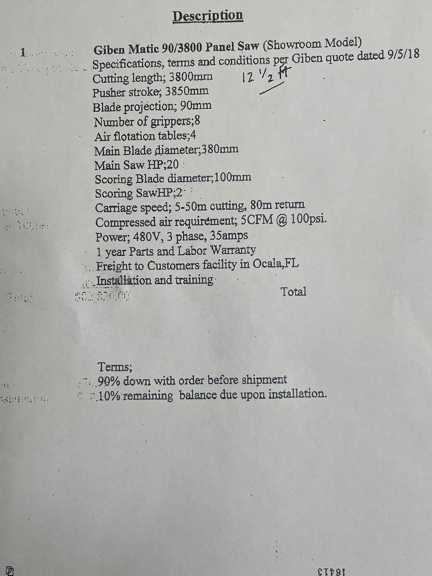 2017 Giben Matic HP SP 90 12' Panel Beam Saw - Florida