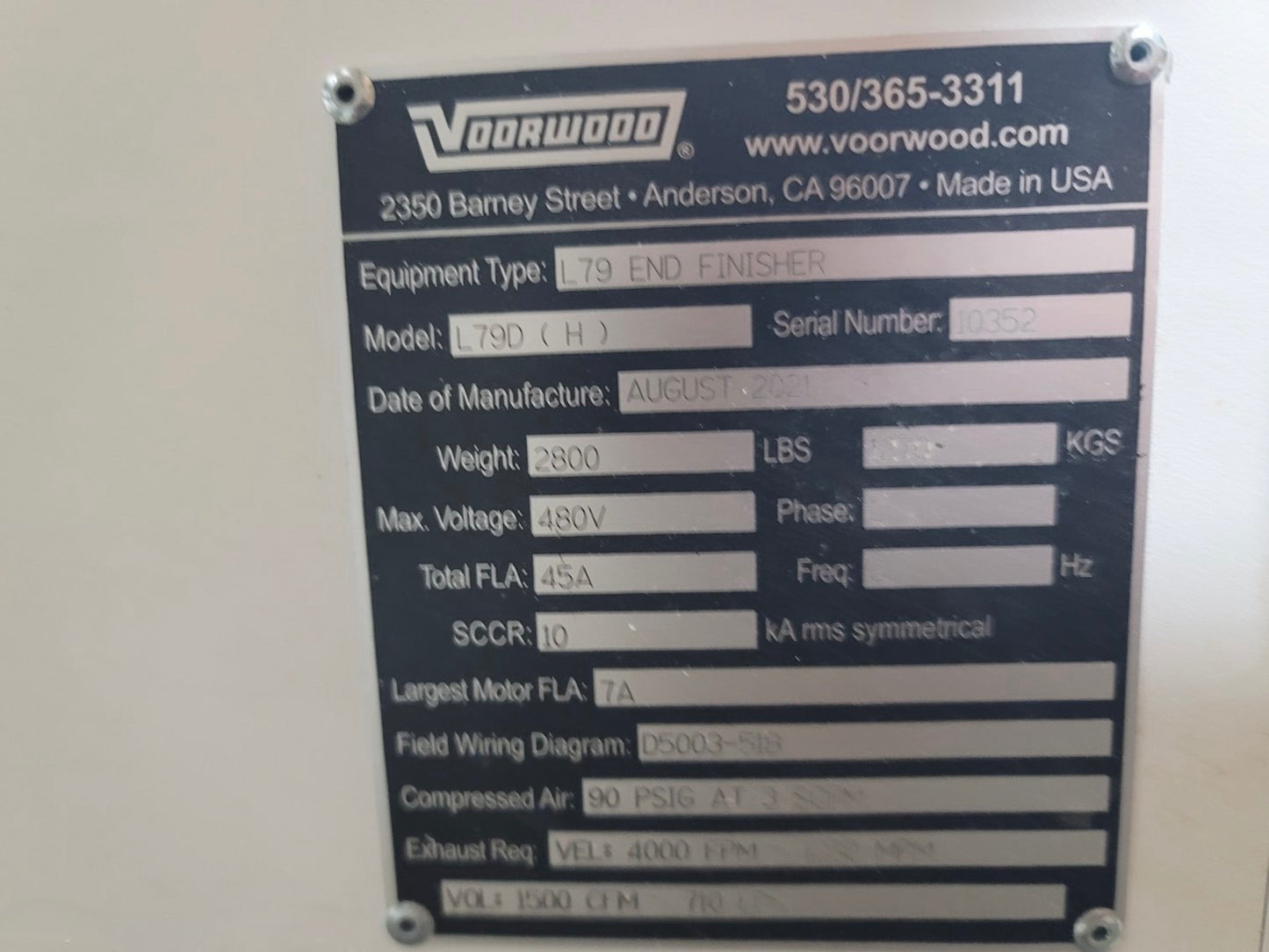 Voorwood L 79D (H) End Finisher and Foiler - Michigan