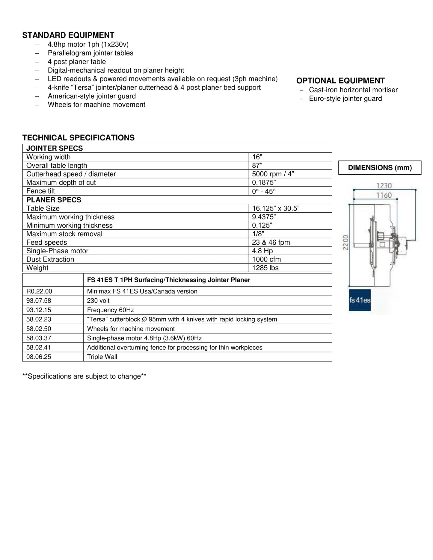 2023 SCM Minimax FS 41 es-T Single Phase Joiner Planer Combo - Southwest Region USA