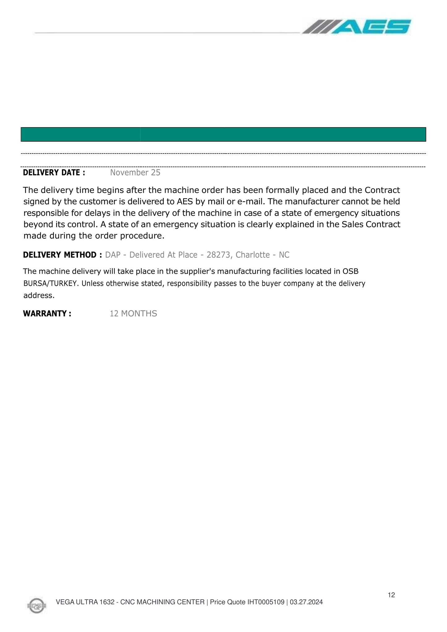 New! 2025 AES VEGA ULTRA 1632 - CNC MACHINING CENTER