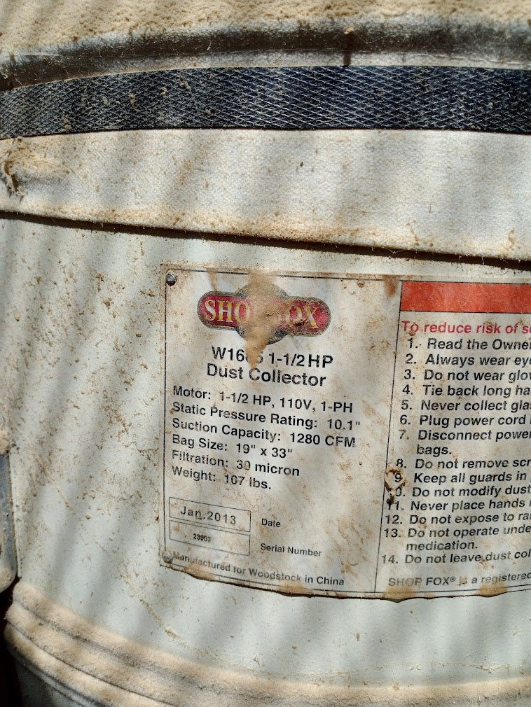 2013 Shop Fox Dust Collectors 1-1/2 HP 1280 CFM