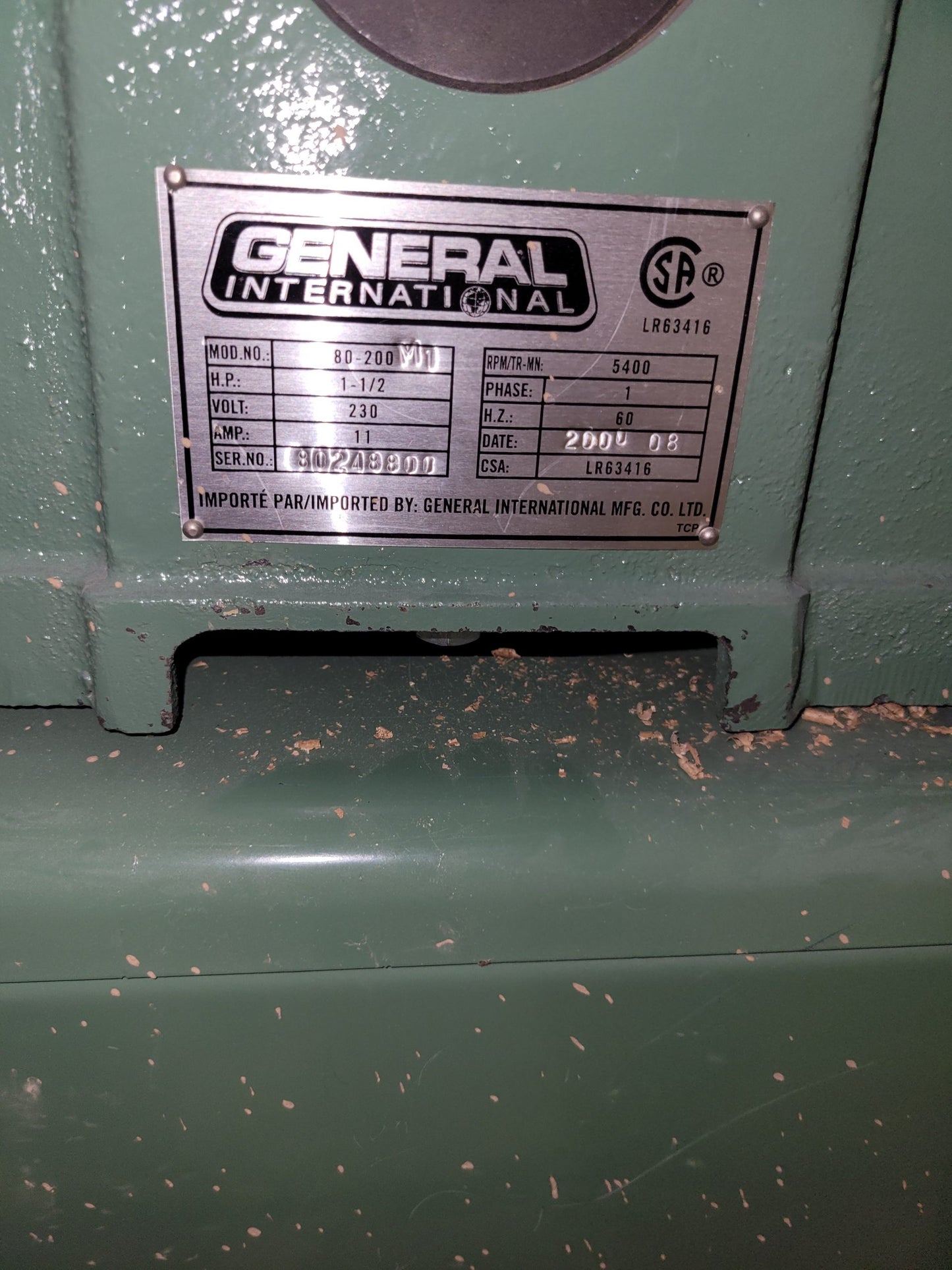 General International 80-200 MI Jointer