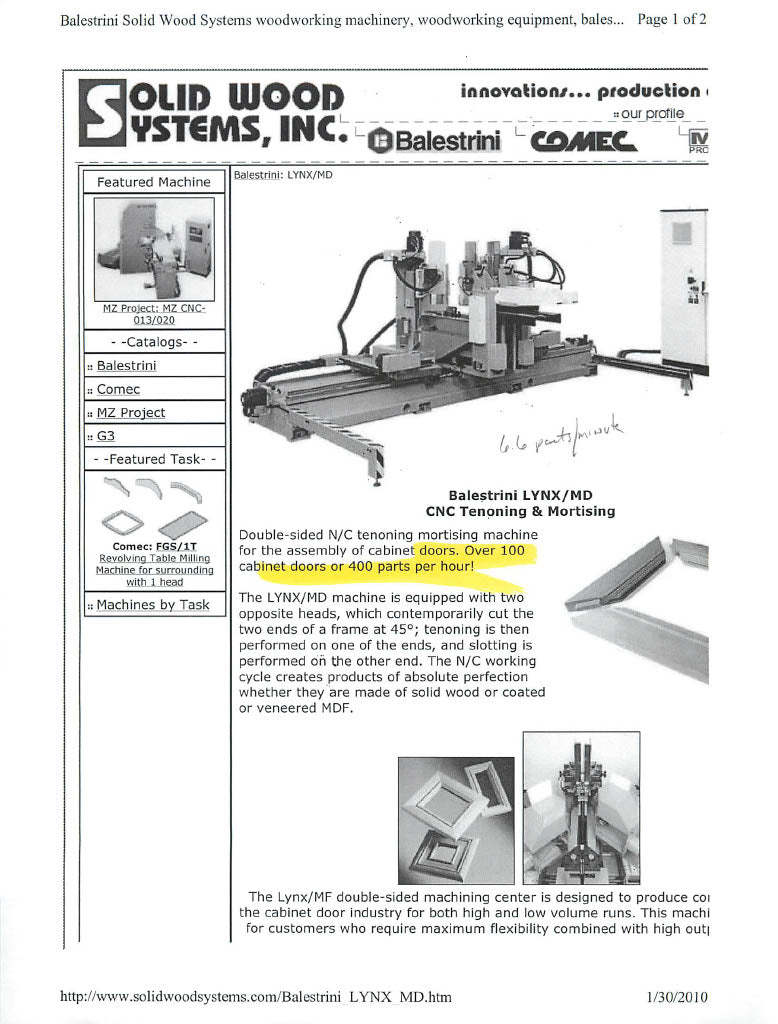 2008 Balestrini Lynx/MD CNC Double End Tenoning and Mortising Machine
