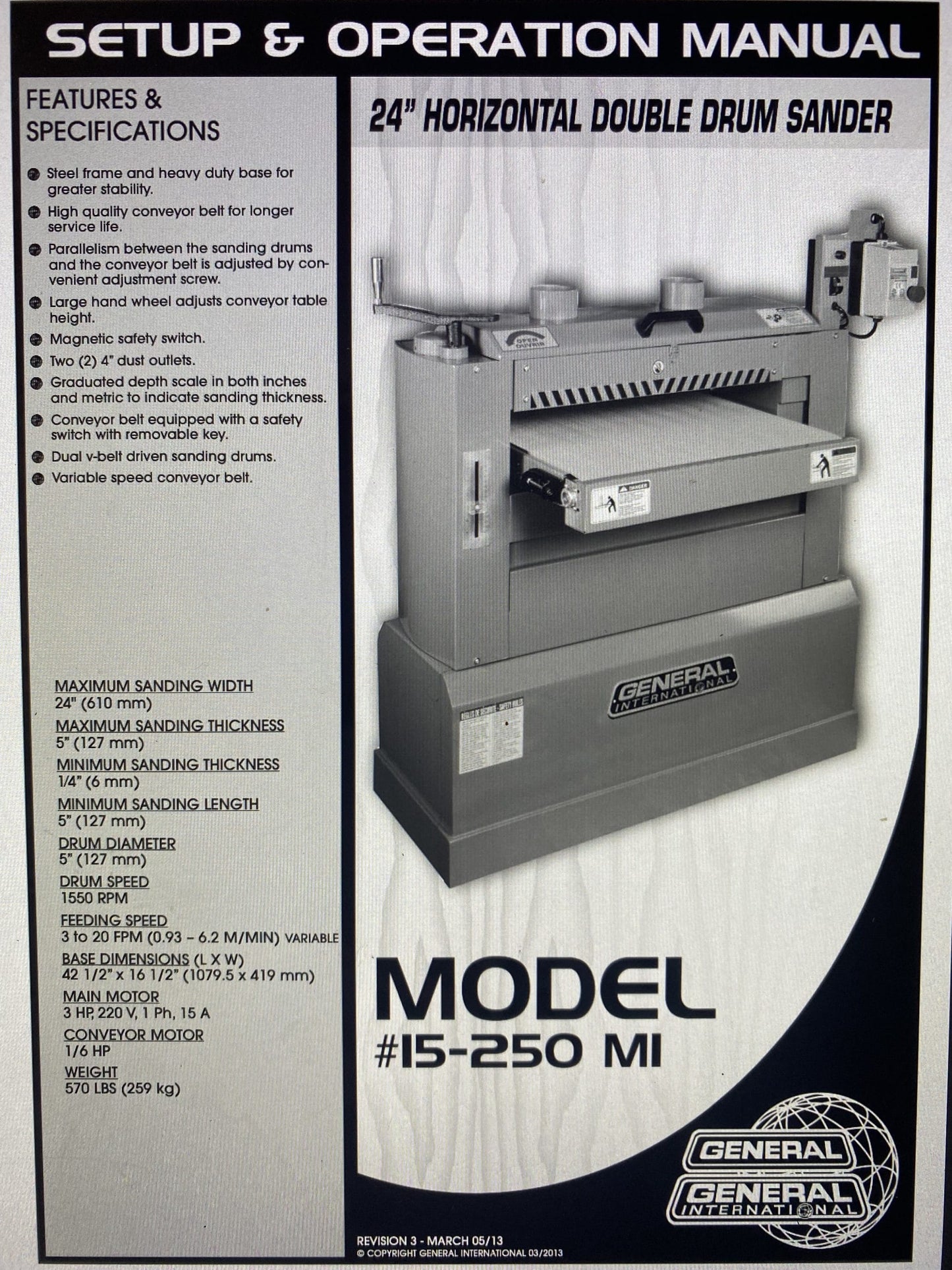 General International 15-250M1 Drum Sander