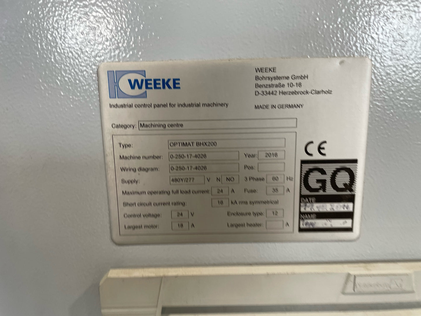 Used Weeke Vertical CNC Machining Center