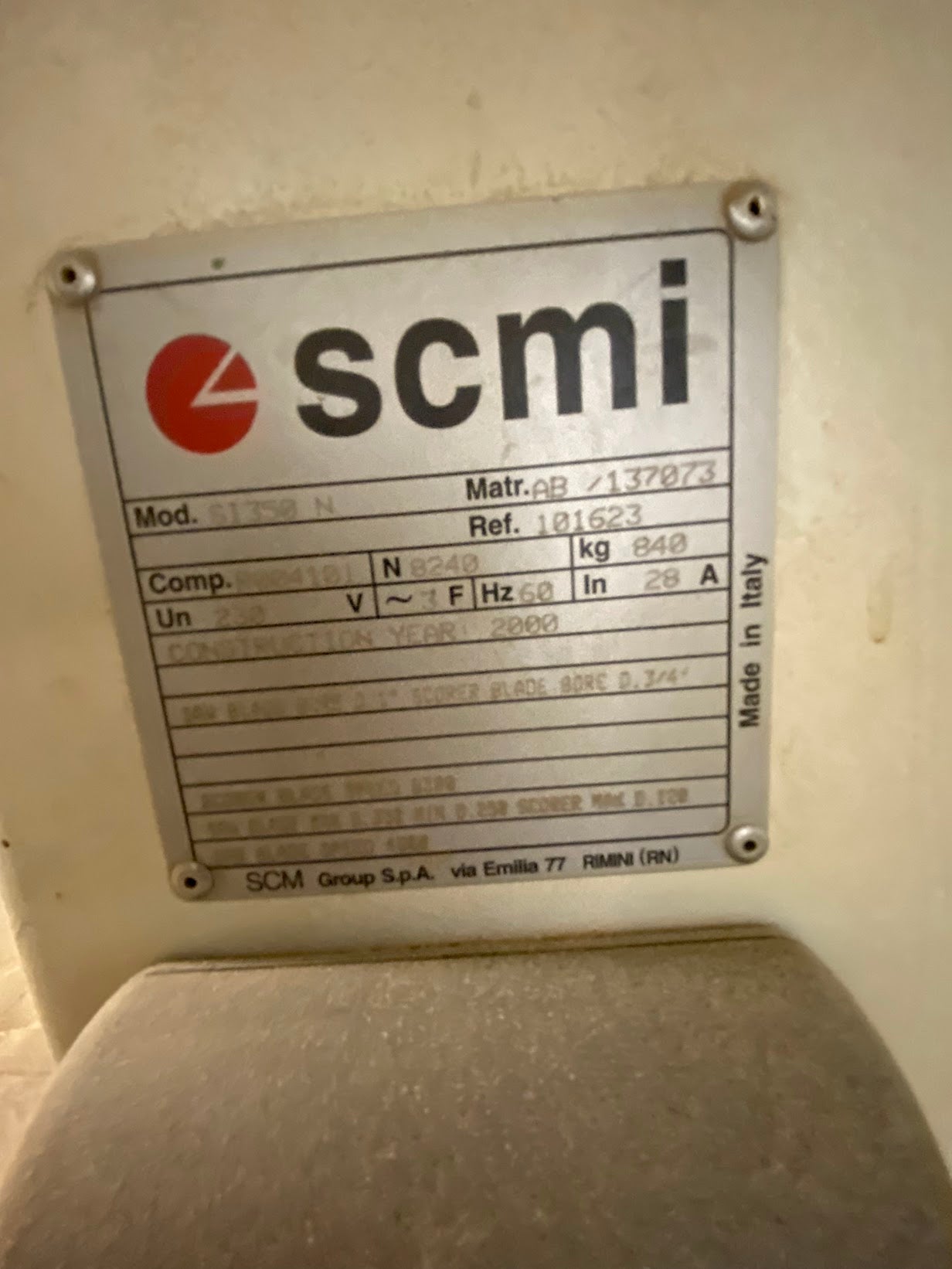 2000 SCM SI 350 MANUAL SLIDING TABLE SAW
