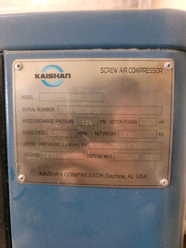 2018 Kaishan KRST -15-115 Screw Air Compressor - Michigan