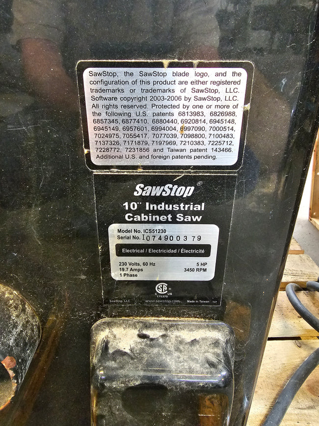 SawStop 10" Industrial Cabinet Saw (Saw 1 of 2) - Illinois