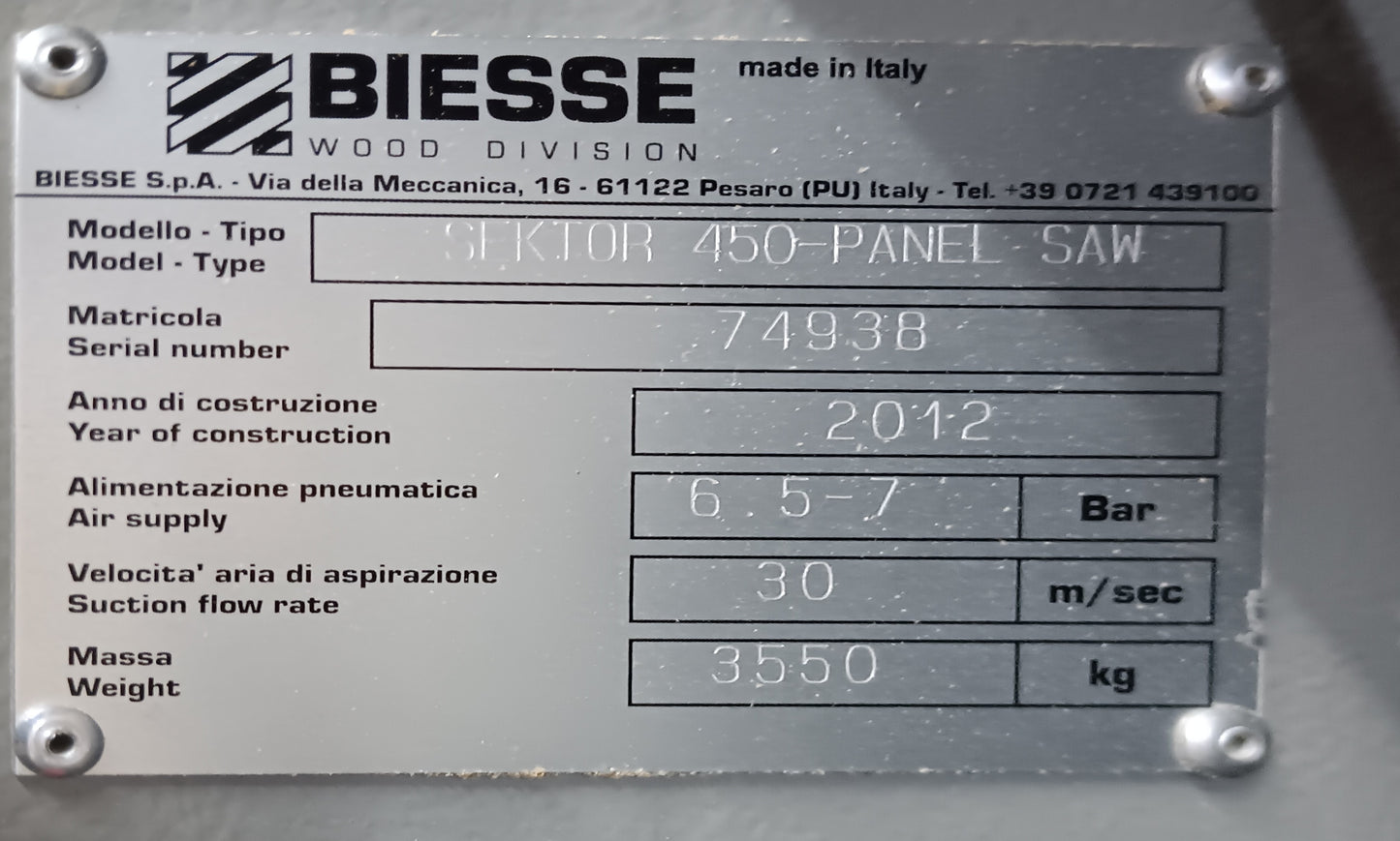 2012 Biesse Selco Sektor 450 Panel Saw - Florida