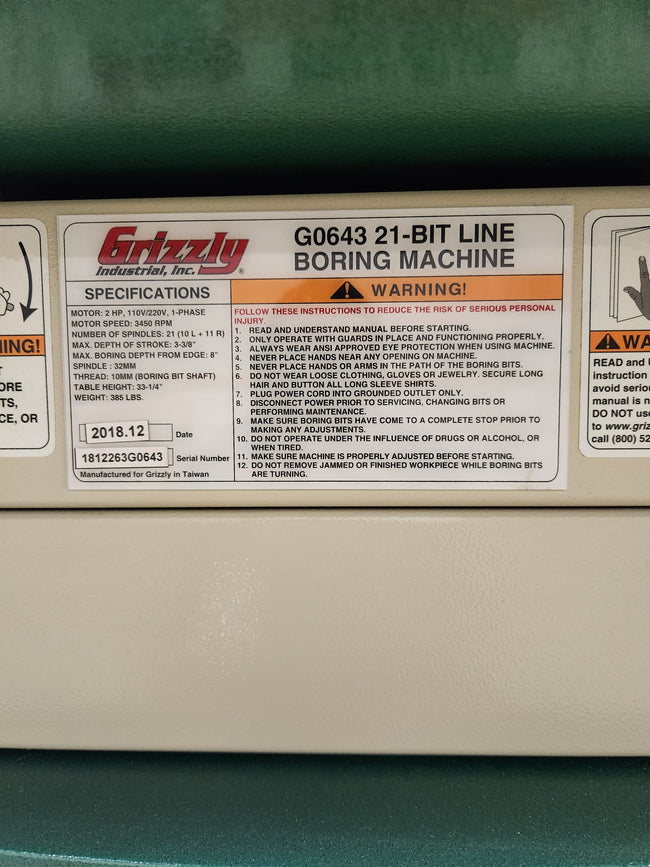 2018 Grizzly G0643 21 BIT Line Boring Machine - Wisconsin