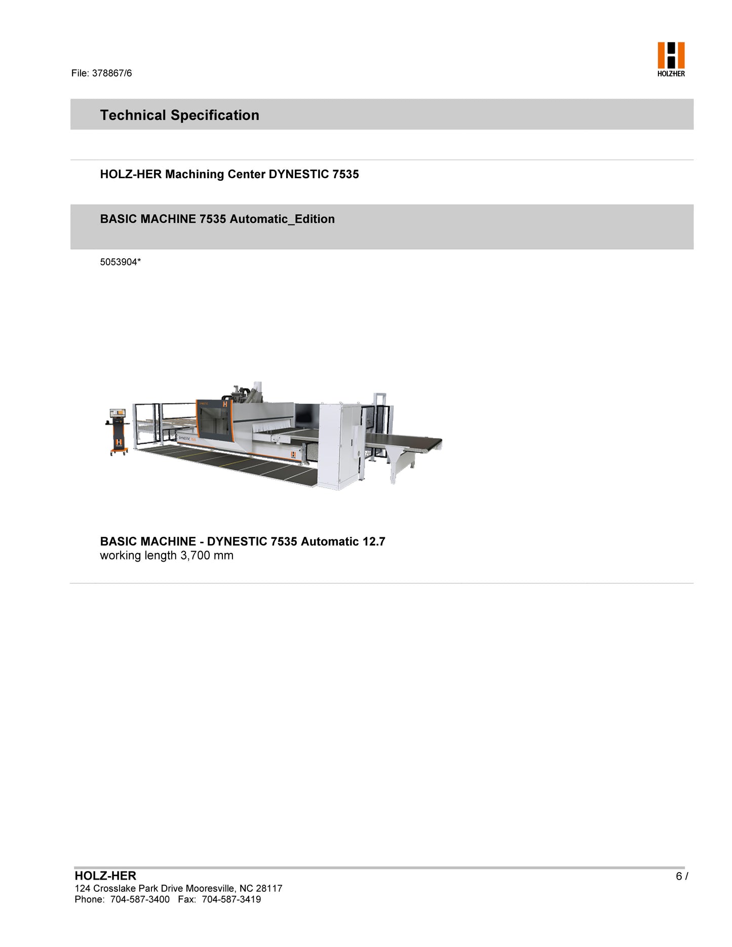 2018 Holzher Dynestic 7535 CNC Processing Center - Minnesota