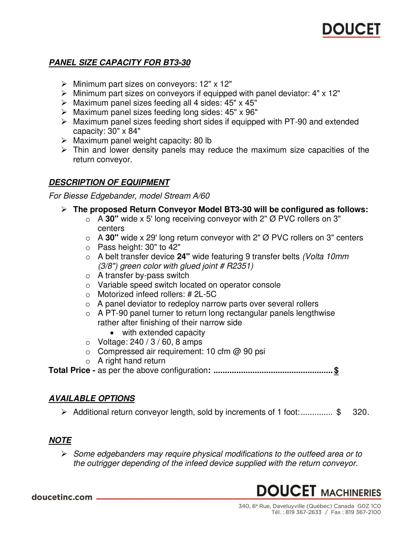 Biesse Stream A/6.0 Edgebander with Pre-Mill (2020) and Doucet BT3 Return - Indiana