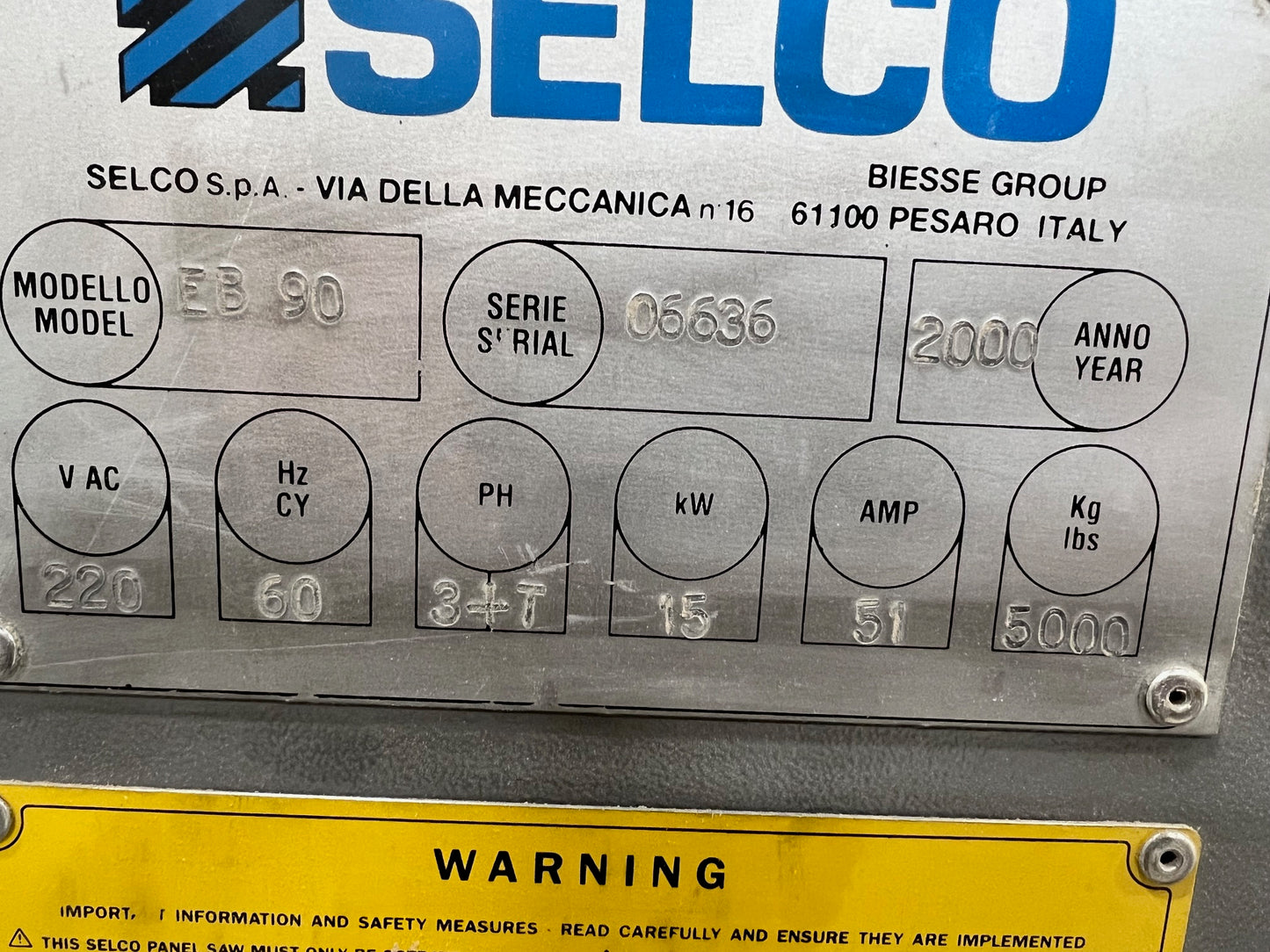 2000 Biesse Selco EB 90 Front Loading Panel Saw - Ohio