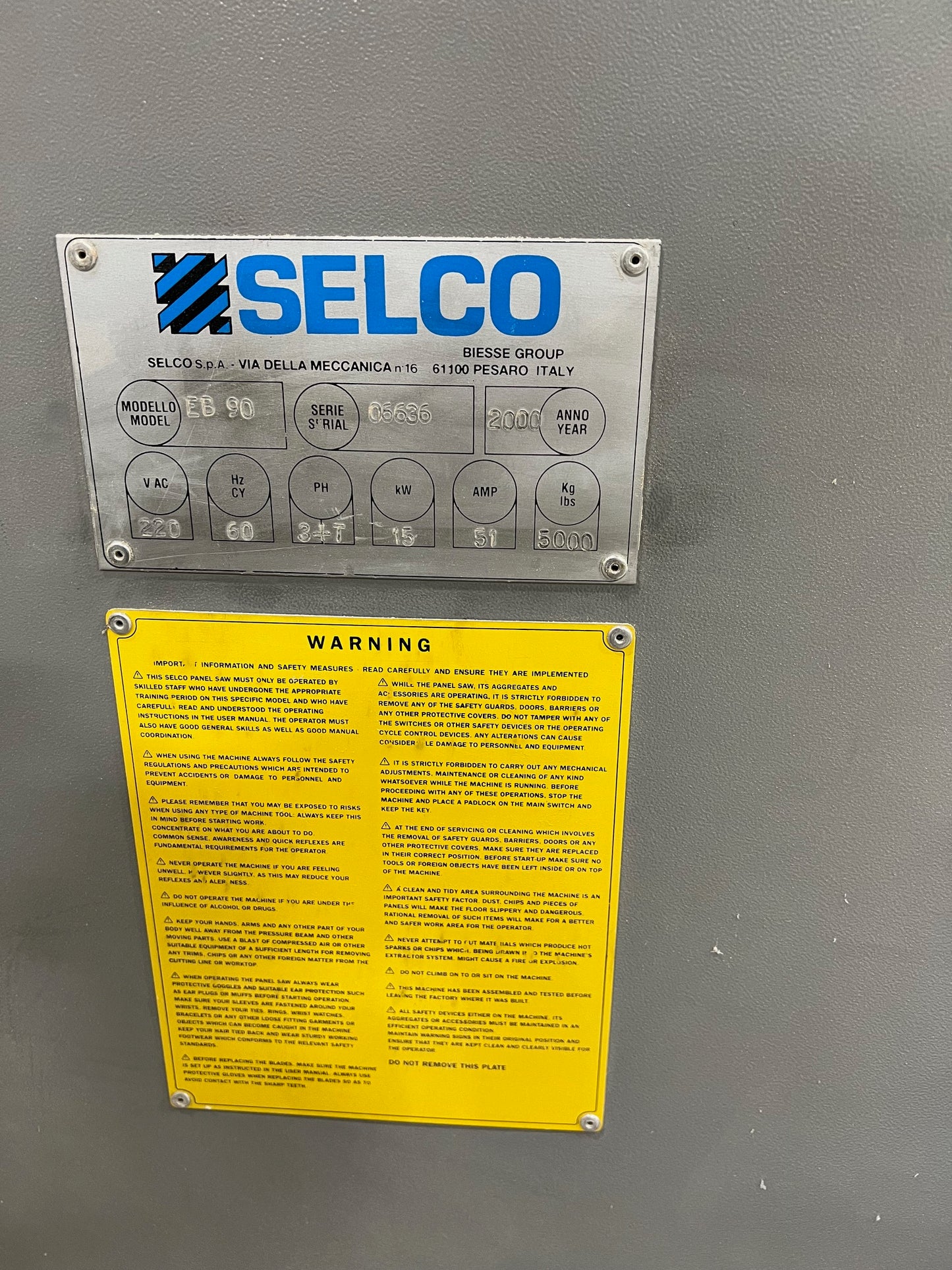 2000 Biesse Selco EB 90 Front Loading Panel Saw - Ohio