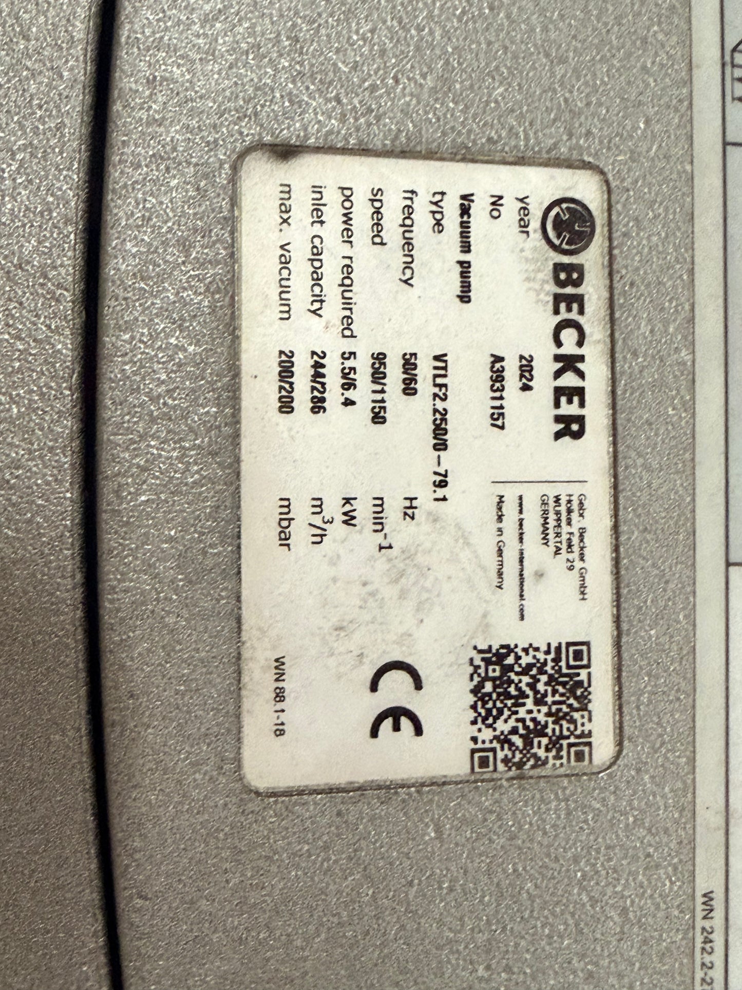 Becker VTLF 2.250-79.1 rotary Vane Vacuum Pump 2024