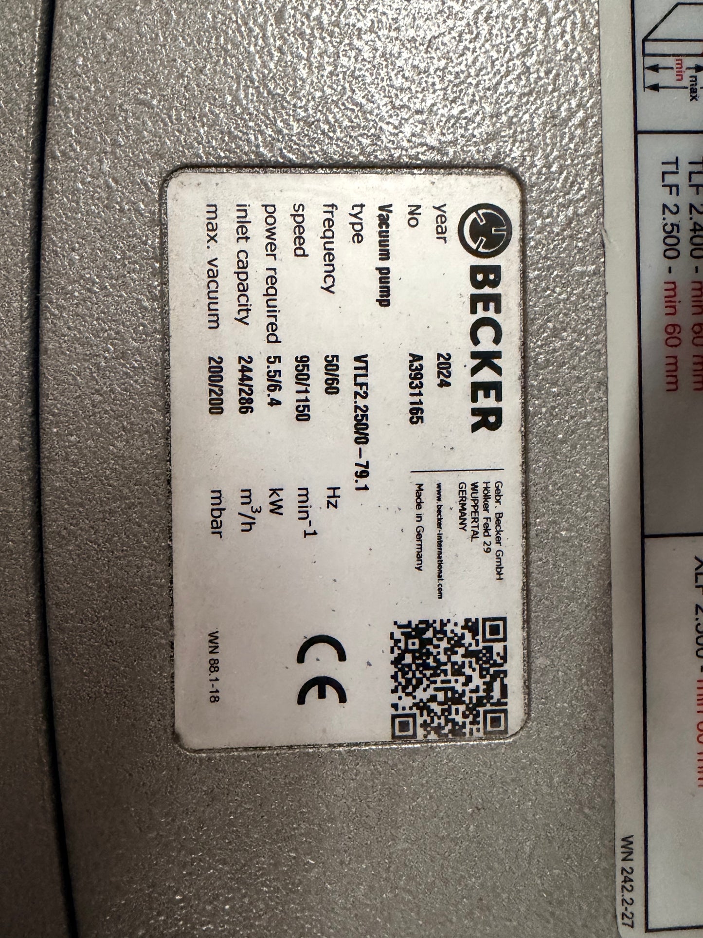Becker VTLF 2.250-79.1 rotary Vane Vacuum Pump 2024