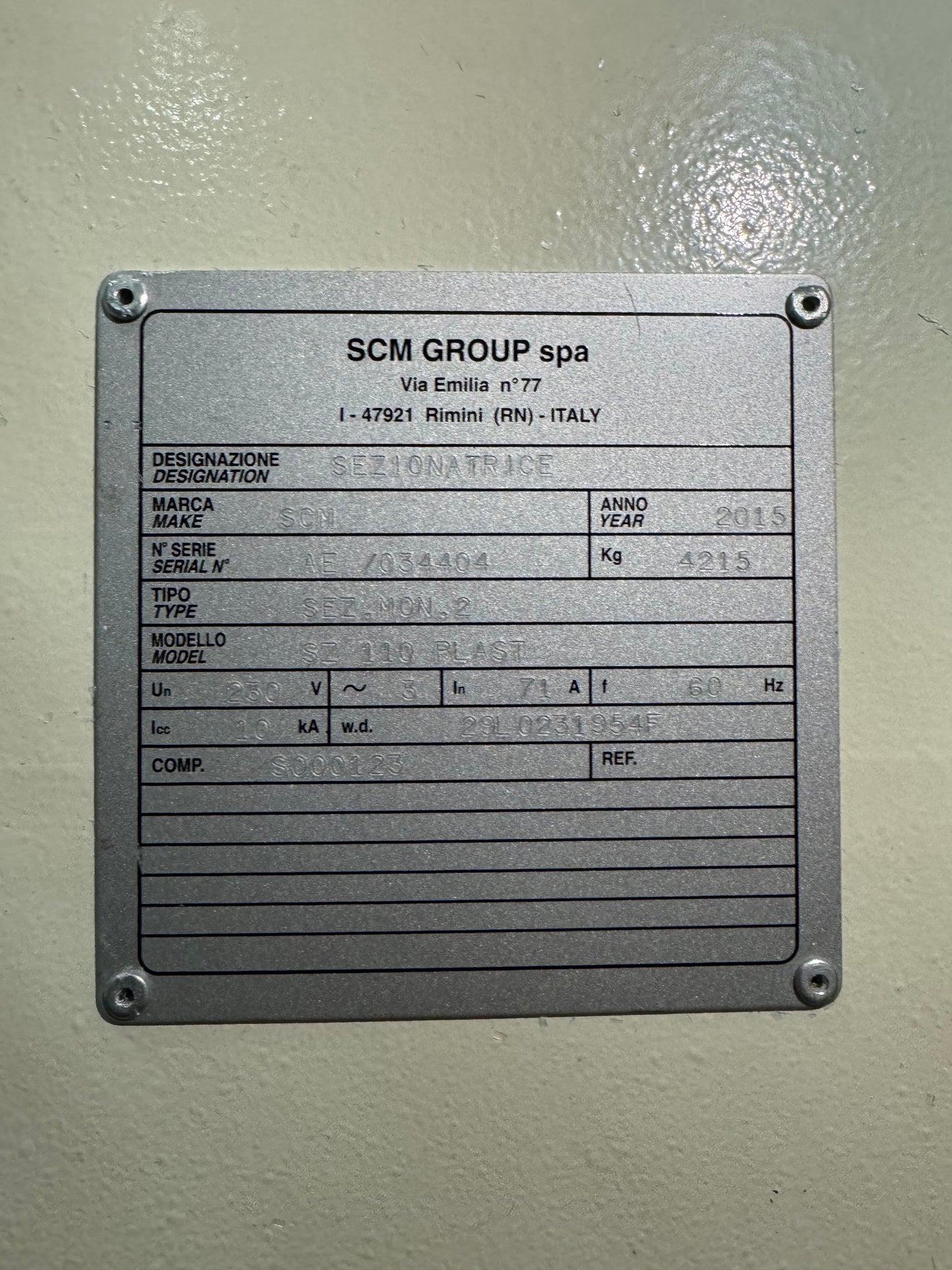2015 SCM SZ 100 PLAST Panel Saw - Georgia