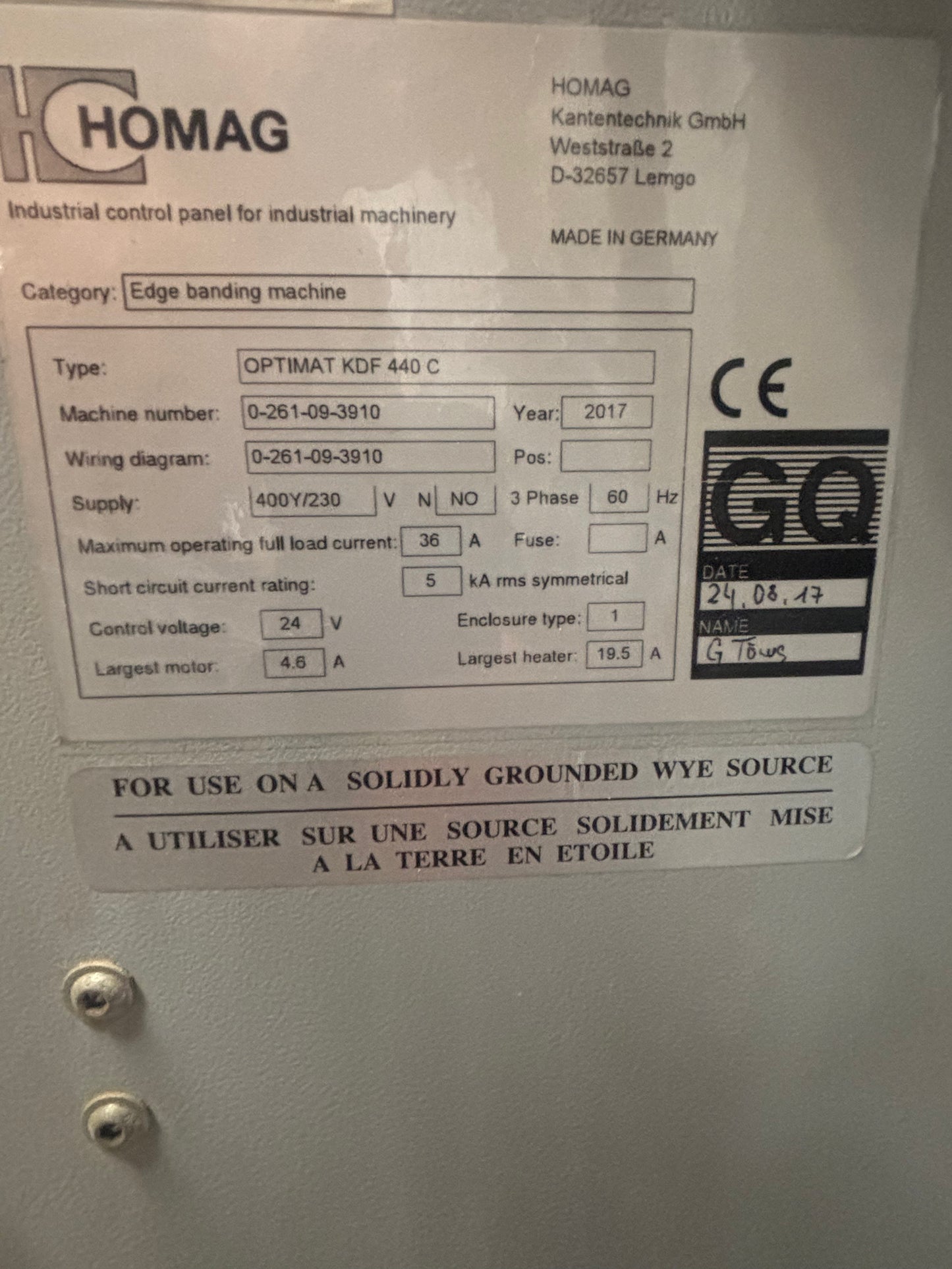Homag Optimat KDF 440 C Edgebander with Pre-Mill and Return (2017) - Florida