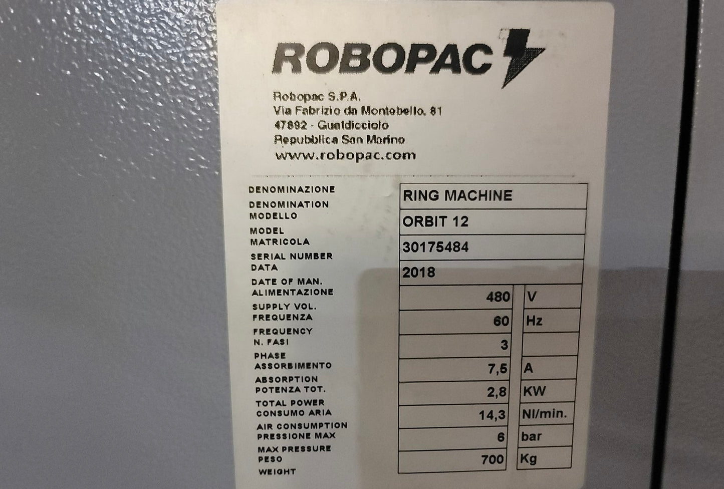 2018 Robopac Orbit 12 Ring Machine  - Michigan
