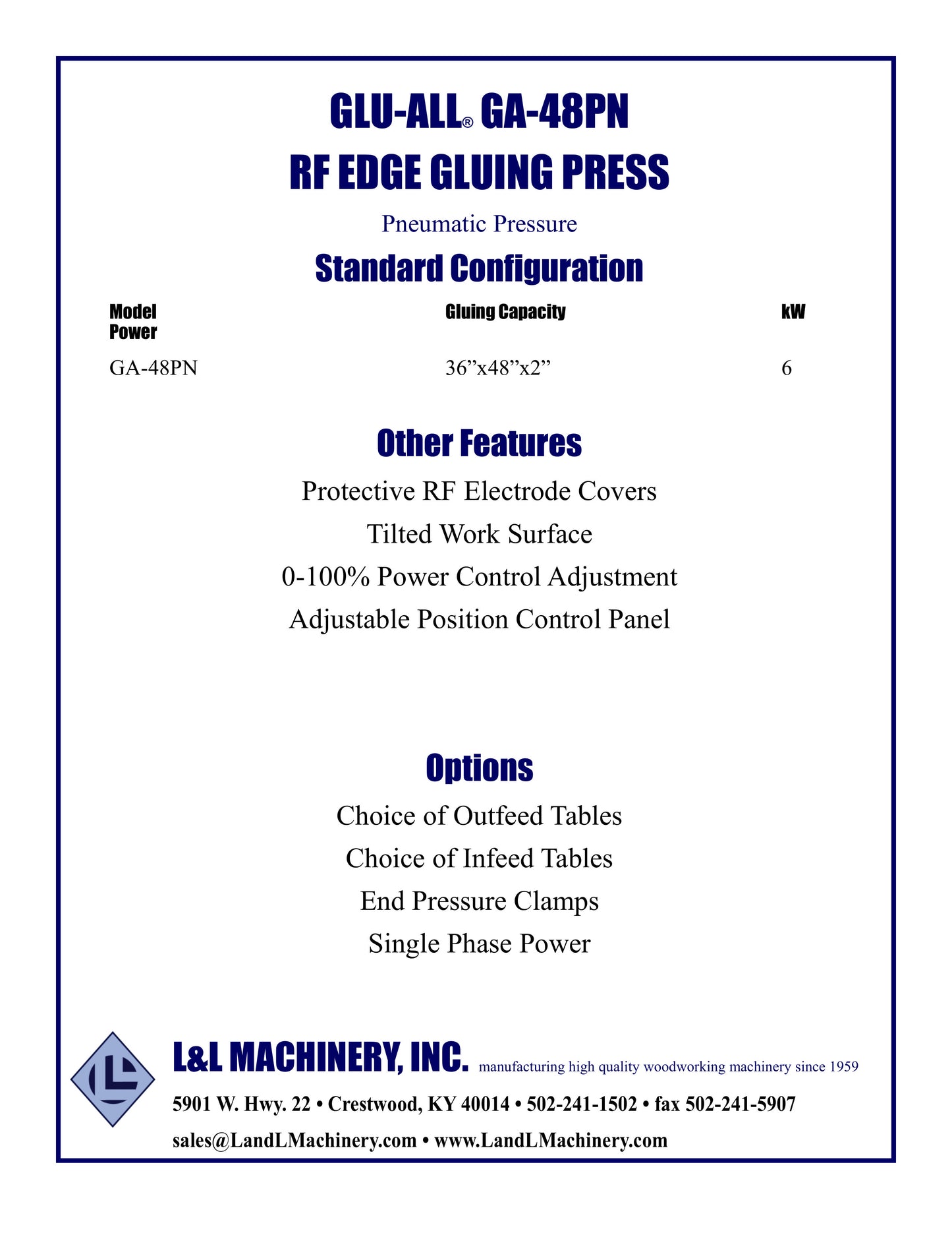L&L Machinery Glu-All GA-48PN Radio Frequency Edge Gluing Press -