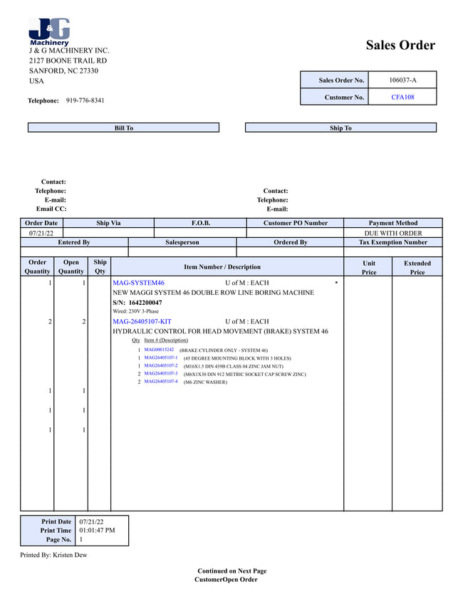 2022 Maggi System 46 Double Row Line Boring Machine - Florida
