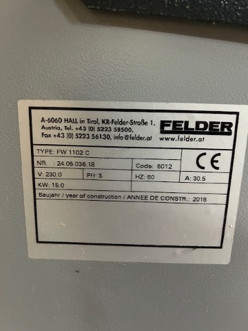 2018 Felder Model FW 1102C 43" Wide Belt Sander - Indiana
