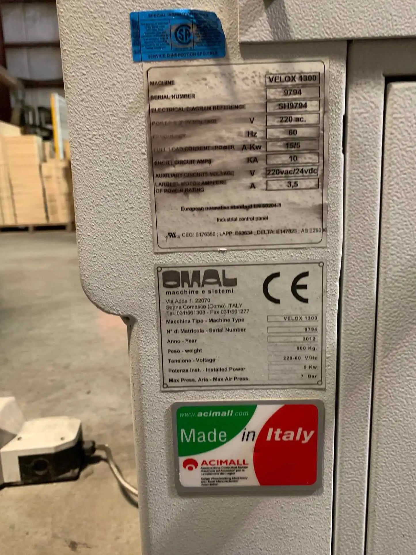 2012 Omal Velox 1300 Drill and Dowel Insertion Machine