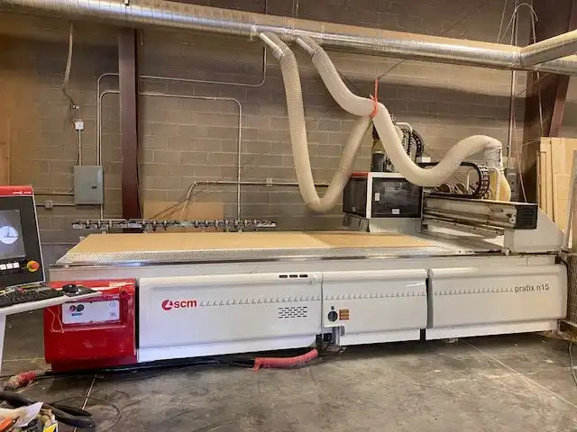 2014 SCM Pratix 5X12 Flat Table Router With Offloading Rake