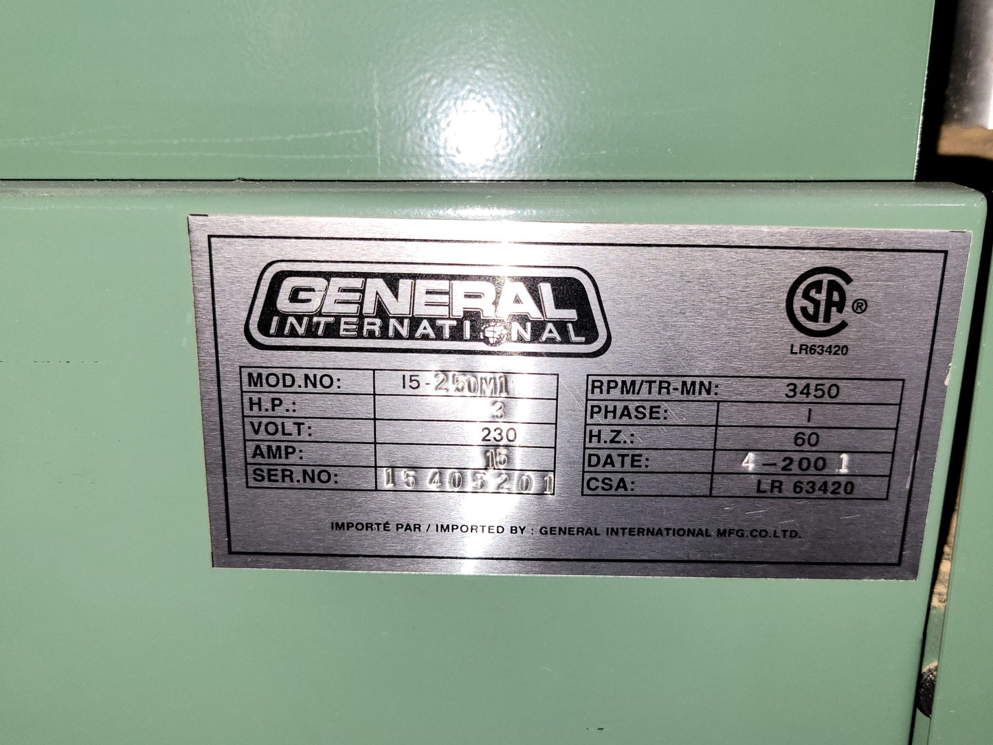 General International 15-250M1 Drum Sander