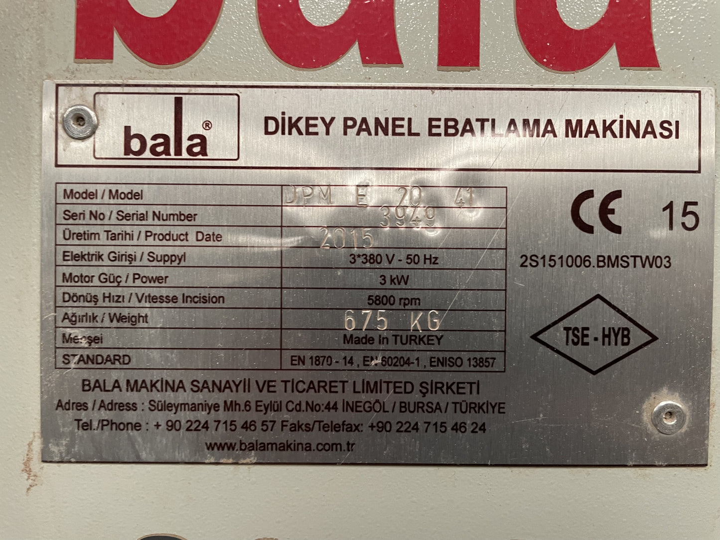 2015 Bala DPM E 20x41 Vertical Panel Saw - Texas